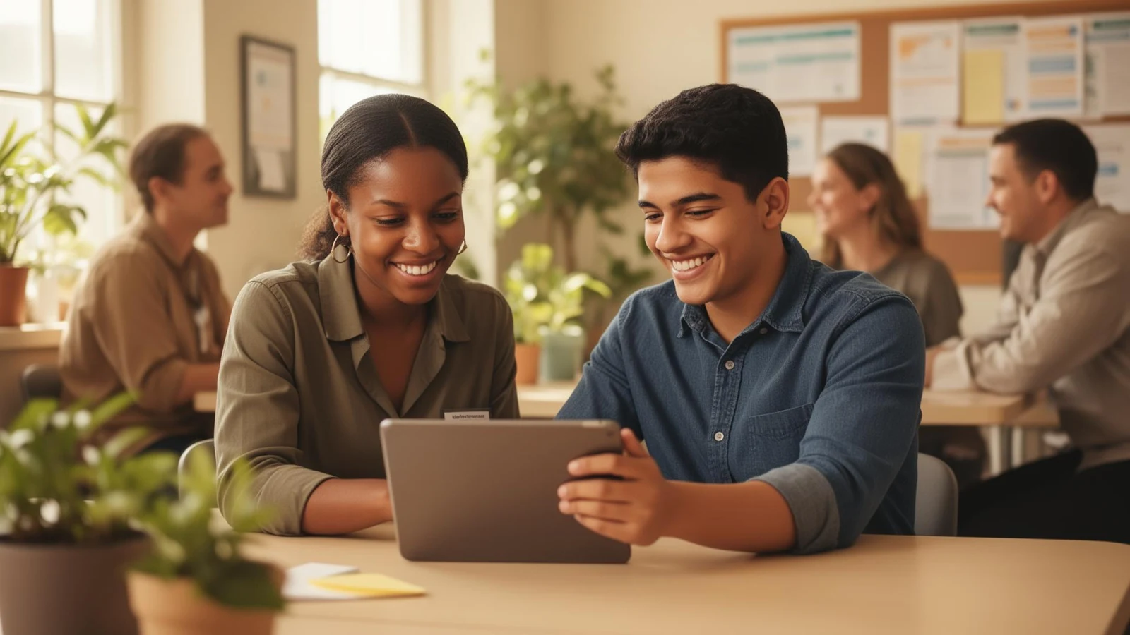 Community worker and client collaborating together at a community center, from Untapped Solutions’ website
