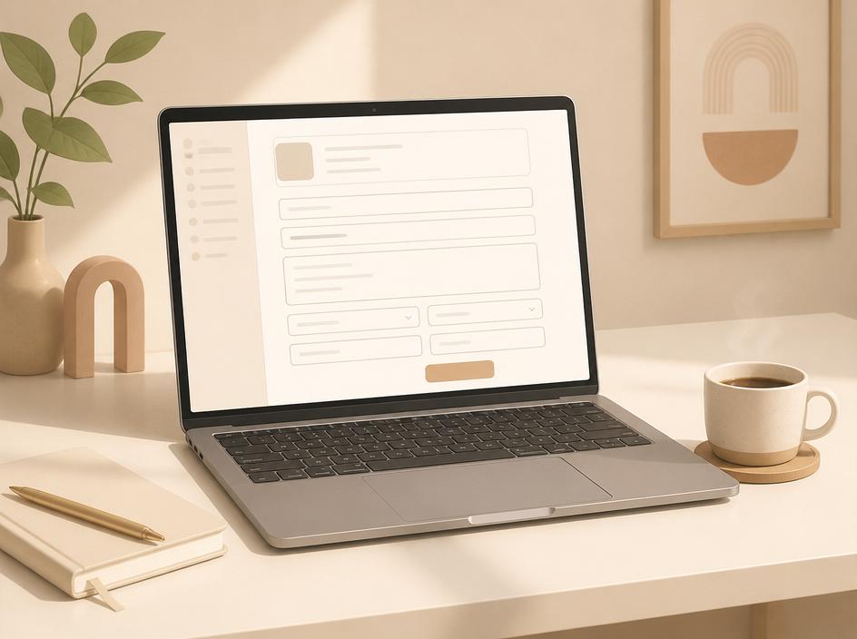 A laptop showing a job posting form on a clean desk